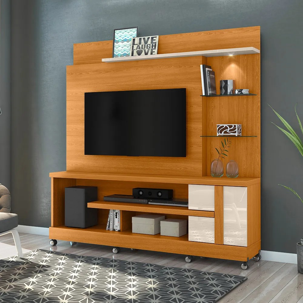 Estante de TV 55 Pol 182cm com Rodízio para Sala Elaris M20 - D'Rossi - Cinamomo e Off White