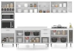 Armário de Cozinha Com Tampo CP07 310cm Pérola Branco Z34 - Mpozen