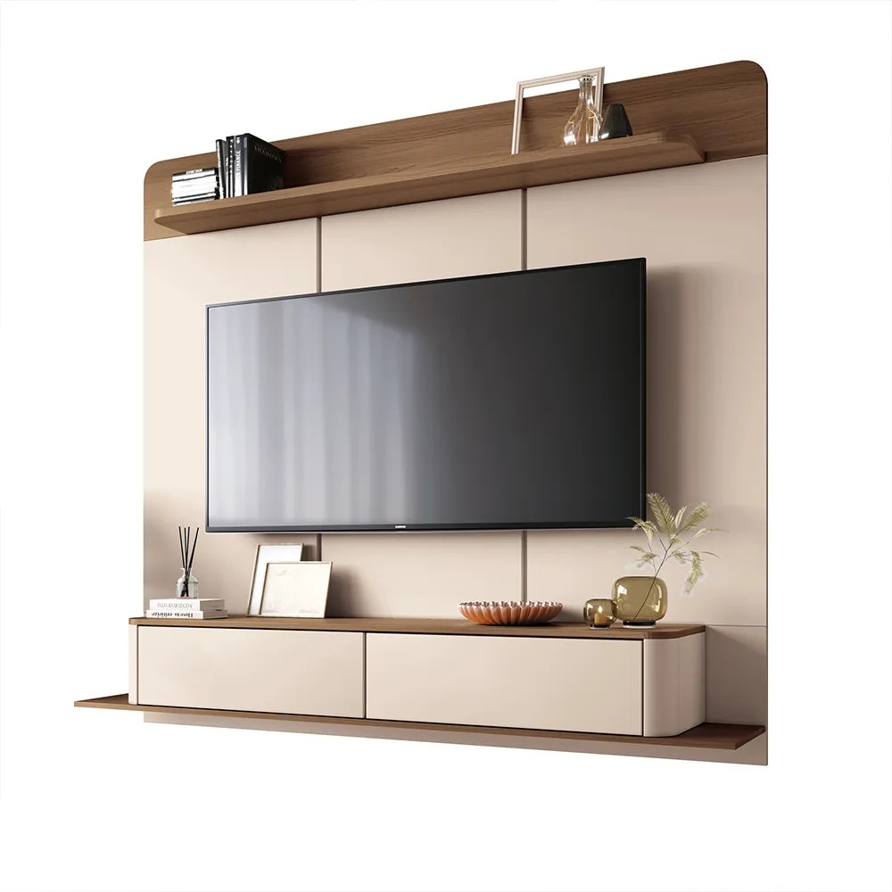 Home Painel Galax Suspenso para TV até 70 Polegadas Off White/Castanho G26 - Hb Móveis