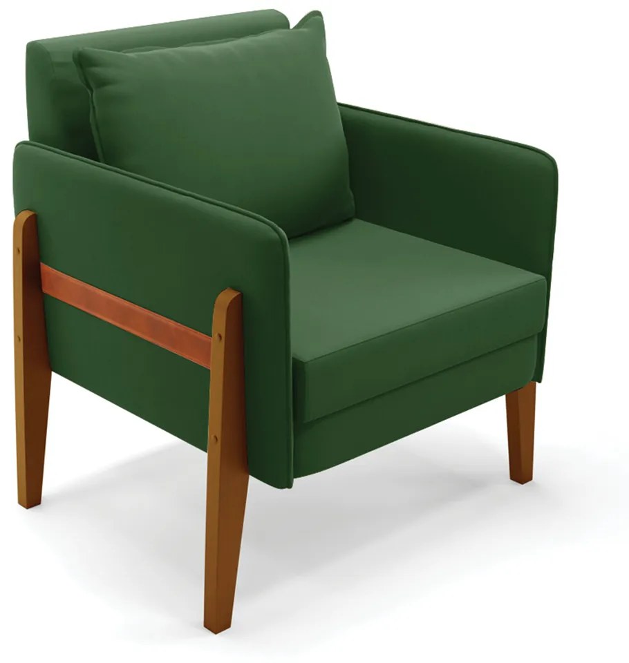 Poltrona Lana Suede Base de Madeira - D'Rossi - Verde