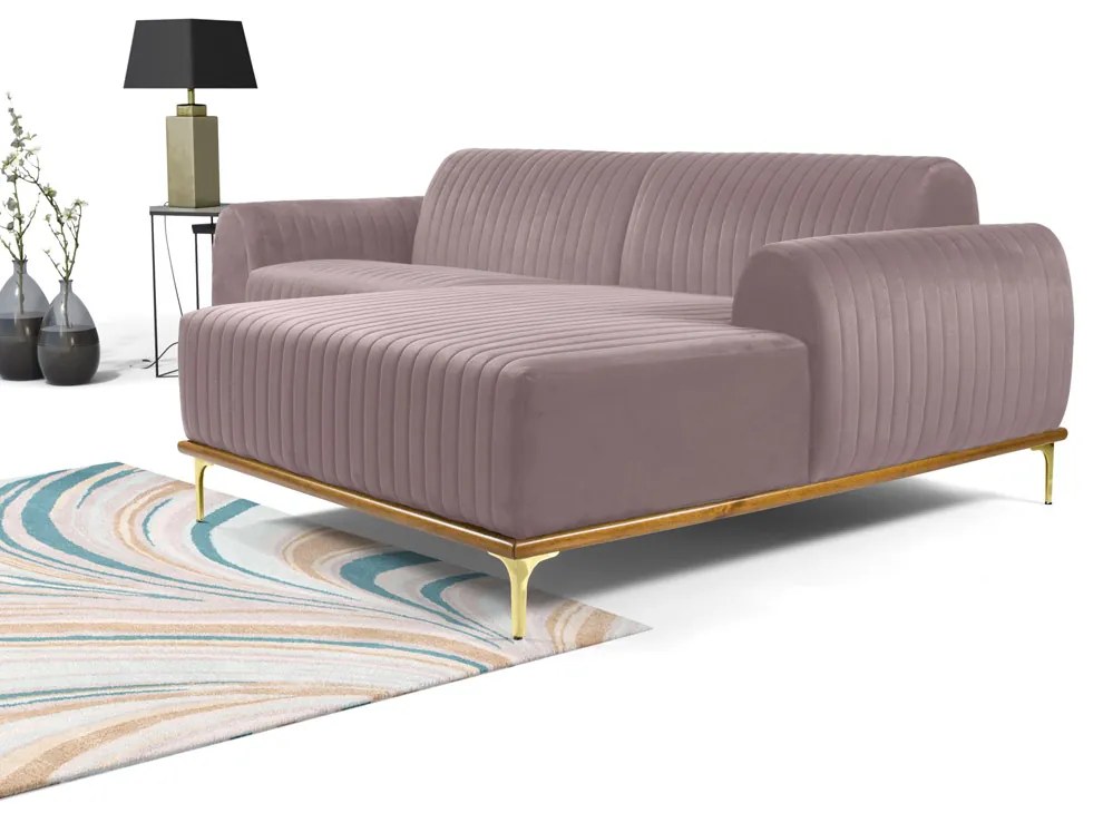 Sofá 3 Lugares Lisboa D07 com Chaise Direita 230cm Veludo Rosa - D'Rossi