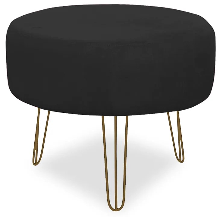 Puff Chloe Pés Hairpin Legs Dourado Suede Preto