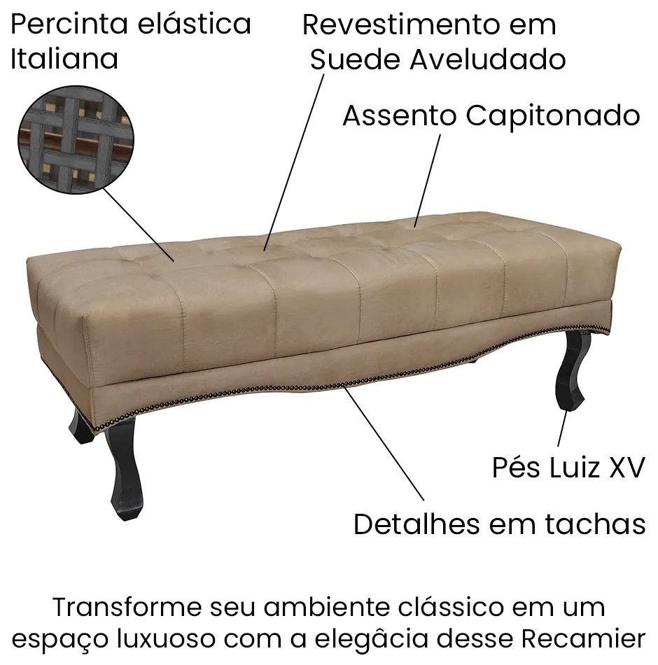 Puff Recamier Retrô Luis Xv Captonê para Quarto Vicenza 140cm Suede Bege S04 - D'Rossi