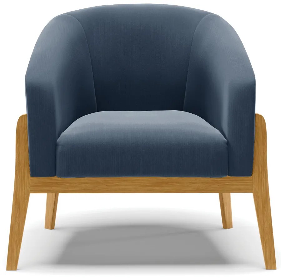 Poltrona Decorativa Base de Madeira Stella Suede Azul M D03 - D'Rossi