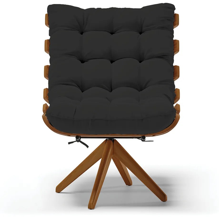 Poltrona Giratoria Costela Kit 2 Veludo Preto Base de Madeira MA30 M11 - D'Rossi