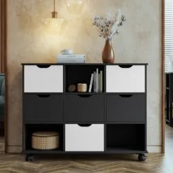 Nicho Organizador com Rodízios 6 Gavetas Toys Q01 Preto/Branco - Mpoze