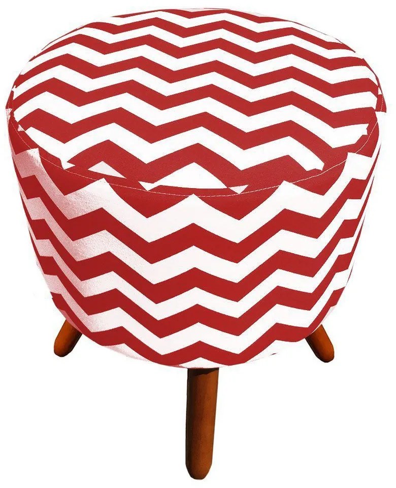Puff Banqueta Decorativa Dora Redondo Estampado Zig Zag Vermelho D79