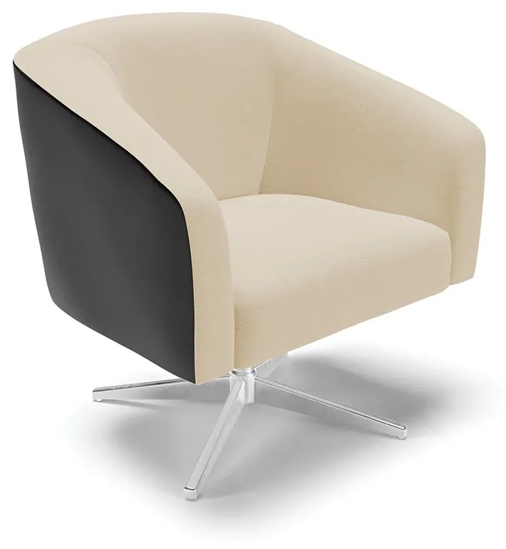 Poltrona Decorativa Giratória Cromada Kit 2 Stella Preto/Linho Areia D03 - D'Rossi