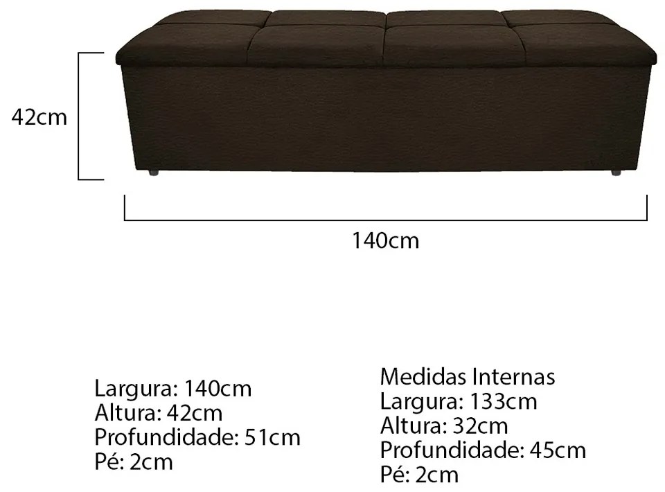 Calçadeira Munique 140 cm Casal Corano Marrom - ADJ Decor