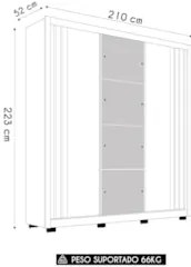 Guarda Roupa Casal 210cm Com Espelho Moly Flex D02 Nude/Preto - Mpozen