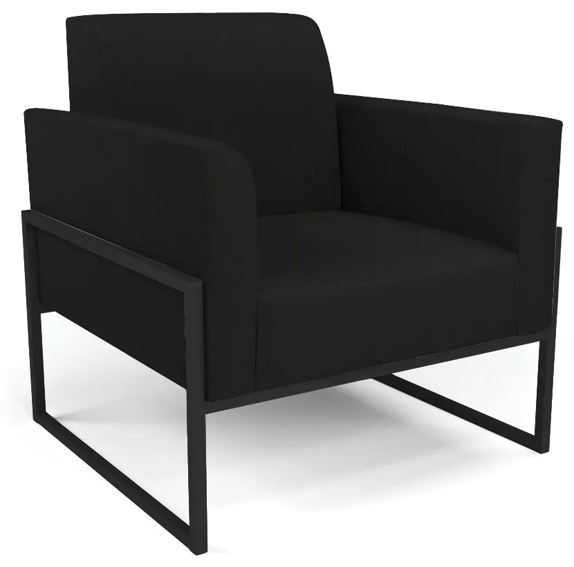 Sofá Namoradeira com 2 Poltronas Base Industrial Alta Preto Marisa Linho D03 - D'Rossi - A79 Preto