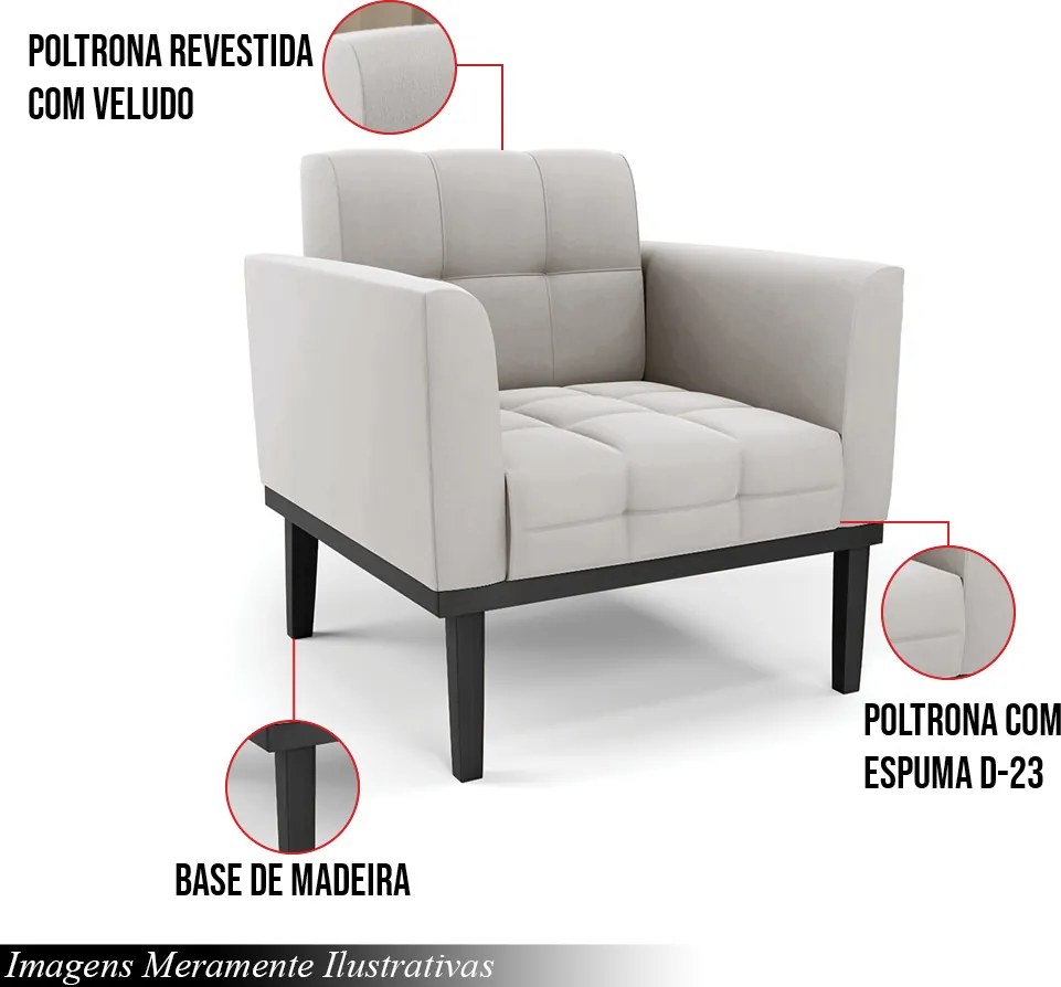 Kit 2 Poltronas Decorativas Karen Pés Fixo em Madeira Preto Veludo Cinza G19 - Gran Belo
