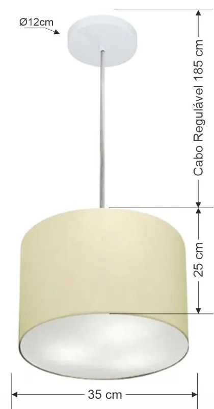Lustre Pendente Cilíndrico Md-4211 Cúpula em Tecido 35x25cm Algodão Crú - Bivolt