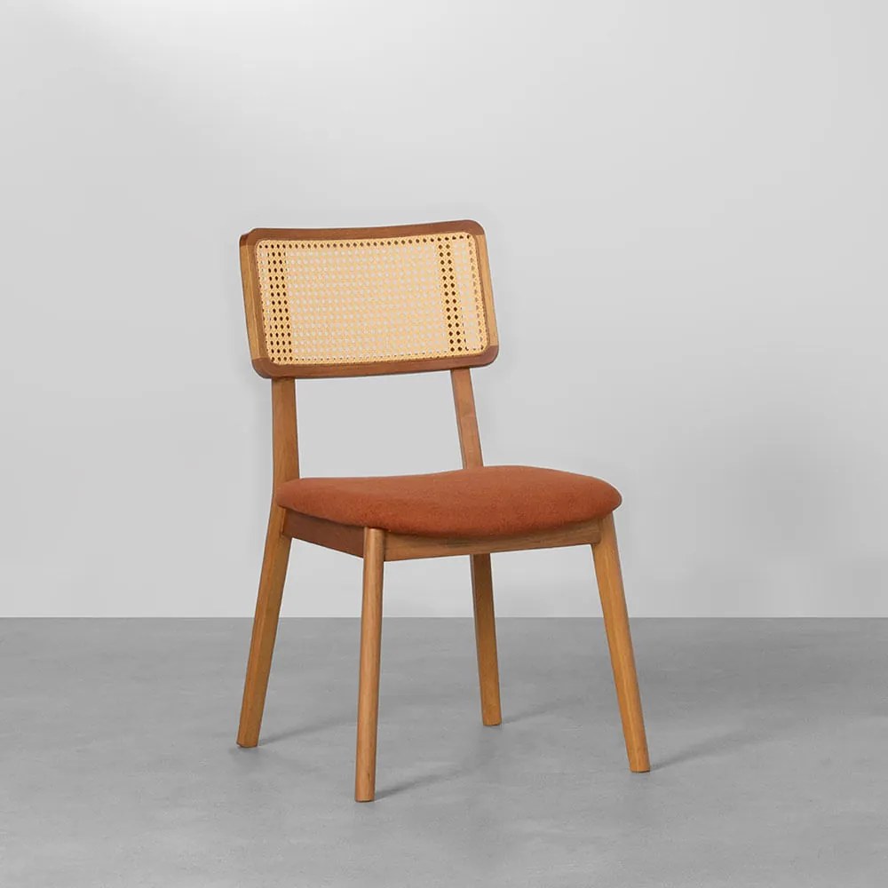 Cadeira Lalá Encosto Palha Creme Assento Trento - Terracota