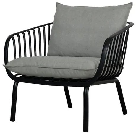 Poltrona Seiva PP Preto Almofada Cinza Mescla Base Metal - 73294 Sun House