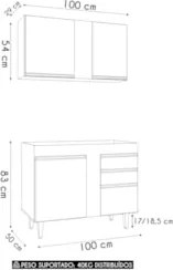 Armário Cozinha e Balcão Para Pia 100cm Luziania Cinza Claro - Lumil