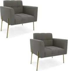 Poltrona Para Sala Pé Metal Dourado Kit 2 Ana Suede Grafite - Ibiza