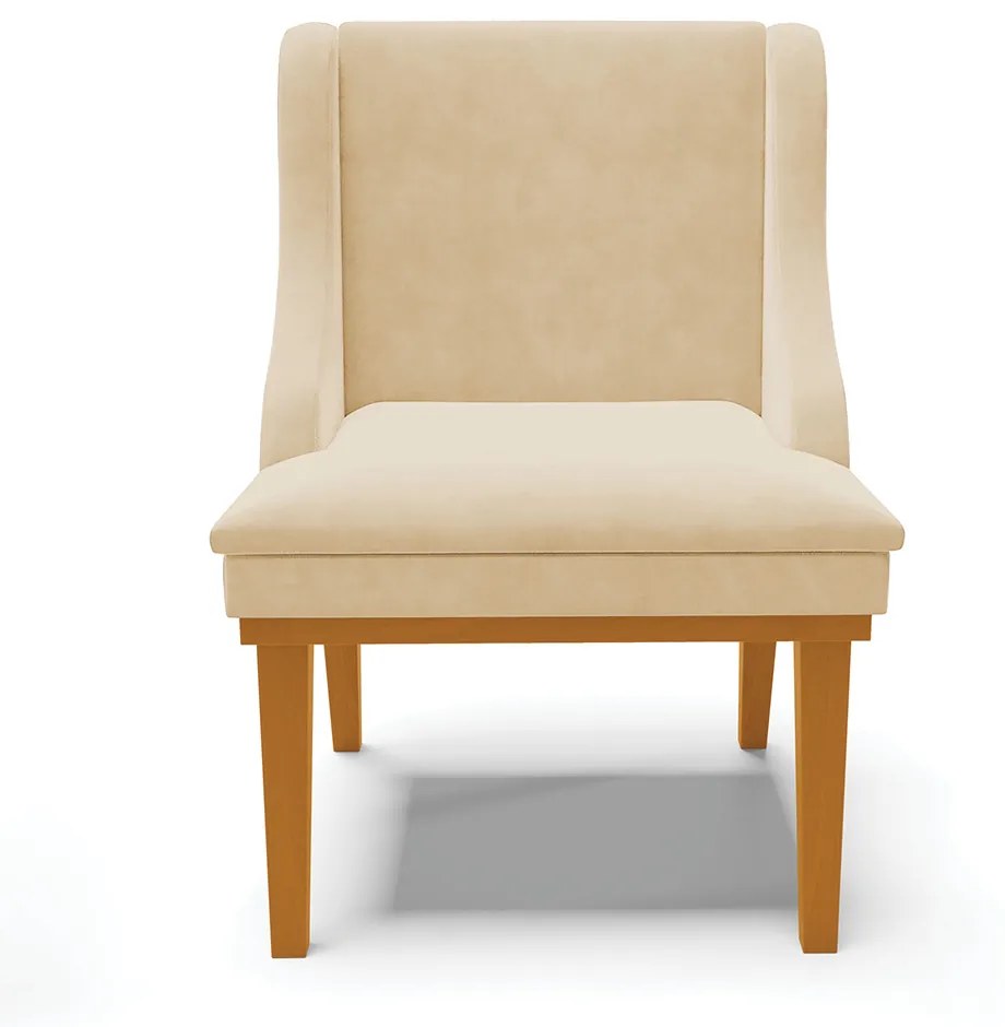 Cadeira de Jantar Liz Suede Base Fixa Madeira Castanho D03 - D'Rossi - Bege