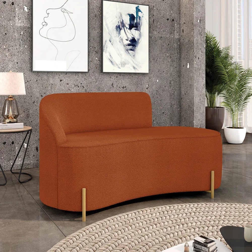 Sofá 2 Lugares Orgânico 140cm Pé Aço Lateral Dourado Morgan Bouclê D03 - D'Rossi  - Terra