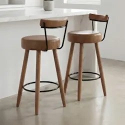 Banqueta Alta Estofada Pés Palito Kit 4 Tília Sintético Amarula S08 -