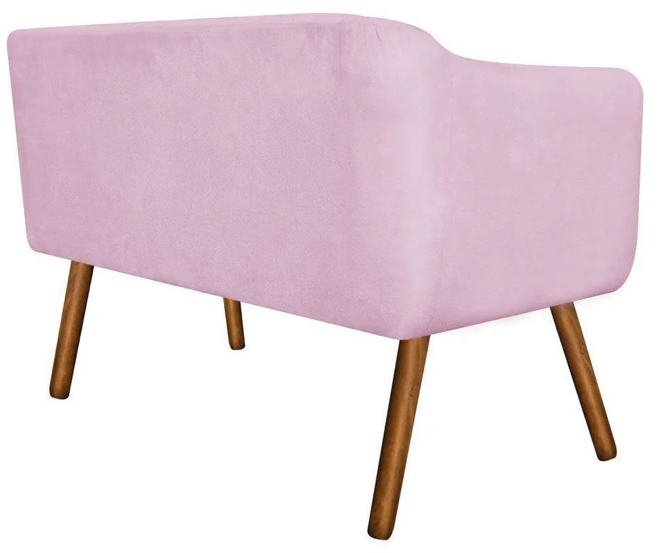 Namoradeira 02 Lugares Julia Suede Rosa Bebê com Strass Pés Palito Castanho D'Rossi