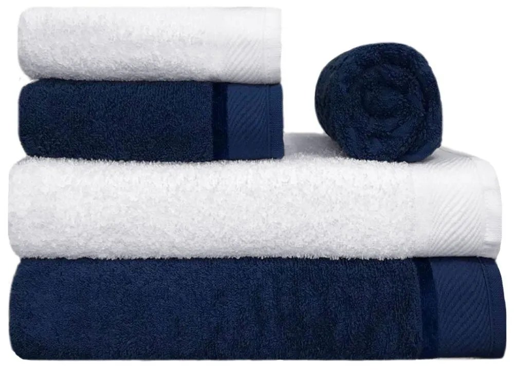 Toalha de Banho 100% Algodão Penteado jogo com 2 Banhão 2 Rosto e 1 Piso Azul e Branca