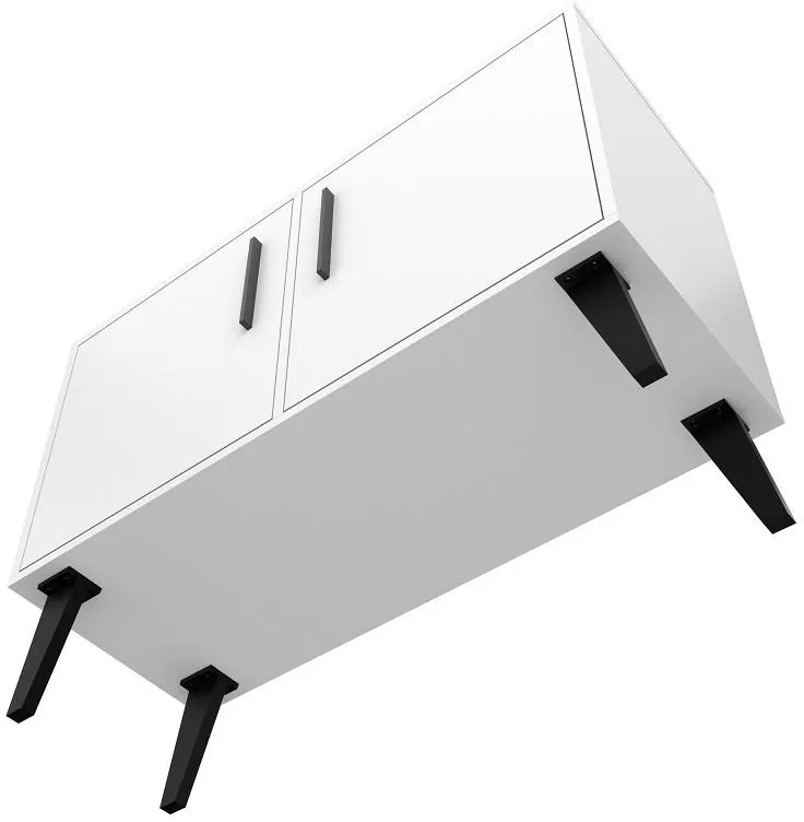 Armário Rack Balcão 2 Portas 1 Prateleira BPP 64 - Branco/Preto