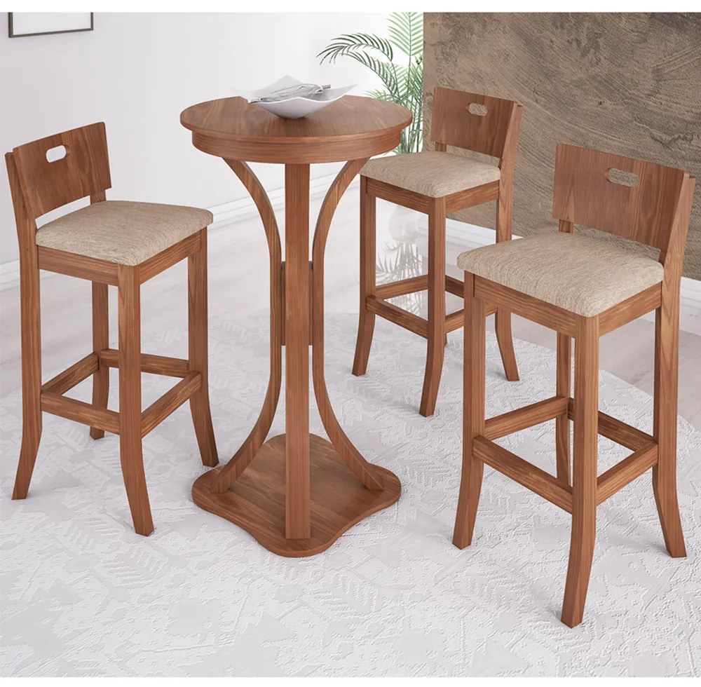Kit 2 Banquetas Decorativas Sala de Jantar Dora com Estofado Linho Bege G42 - Gran Belo