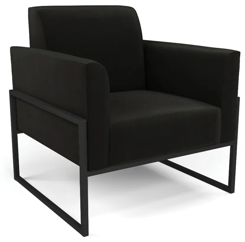Sofá Namoradeira com 2 Poltronas Base Industrial Alta Preto Marisa Suede D03 - D'Rossi - Preto