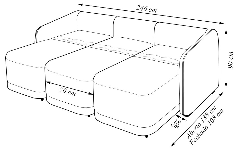 Sofá Cama Modulado Retrátil e Reclinável Decorativo Varsóvia 246cm Veludo Azul Marinho G33 - Gran Belo
