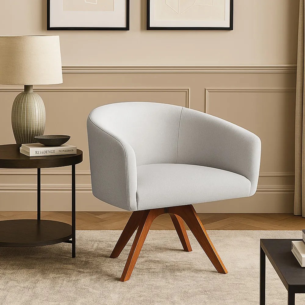 Poltrona Sala Base Giratória Madeira Arielle Linho Cinza D03 - D'Rossi