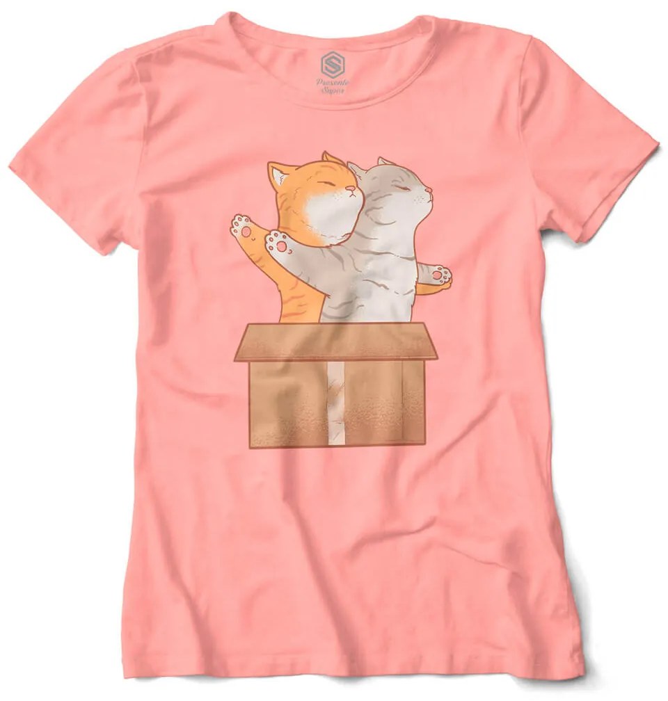 Camiseta Baby Look Gato Gatinhos Na Caixa Titanic - Salmão - M