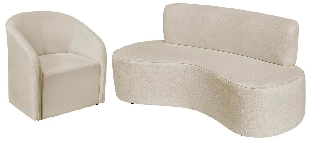 Kit Sofá Curvo Amsterdã 200cm e Poltrona Luiza Max Bouclé