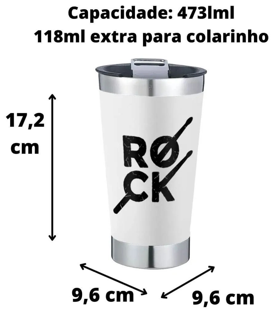 Copo Térmico Rock Baquetas Branco Com Tampa e Abridor Chopp