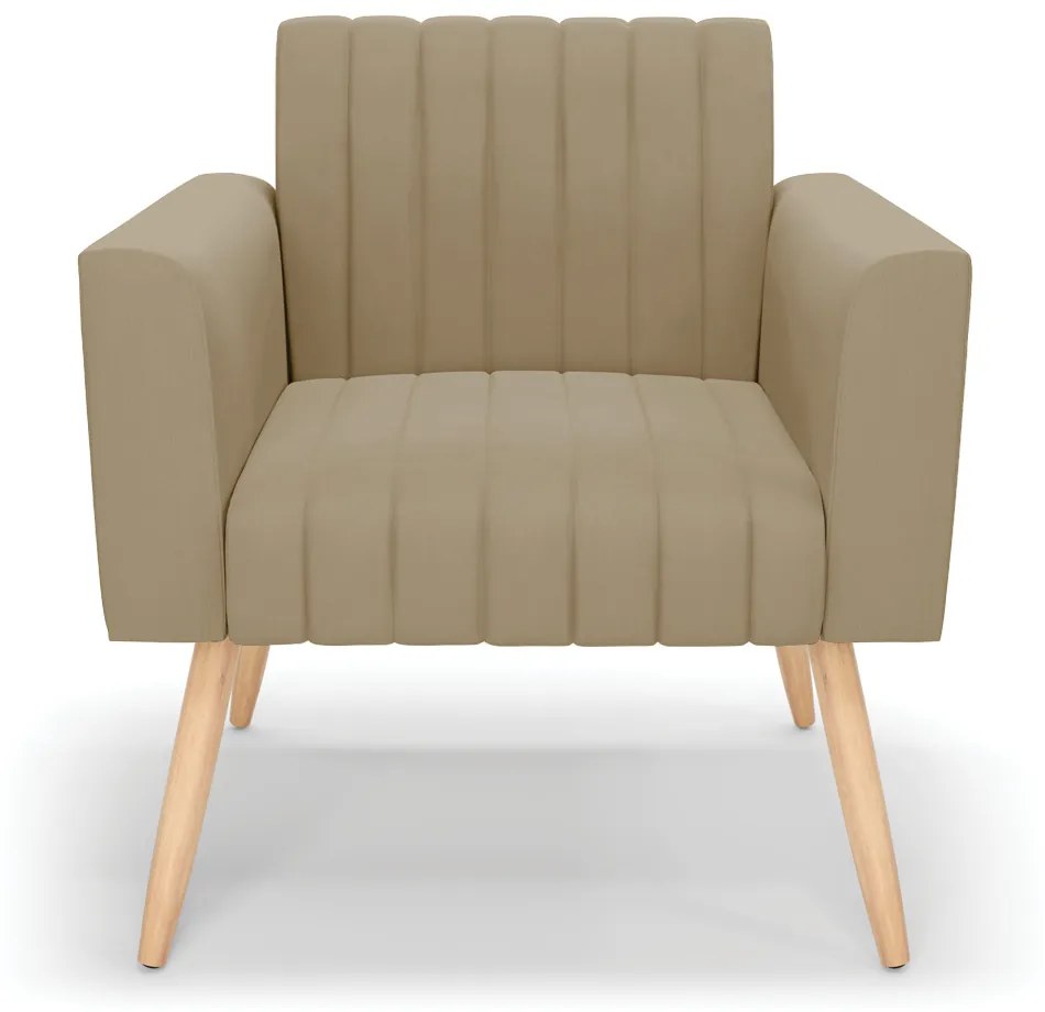 Poltrona Viena Gomada Suede Marrom Rato Pés Palito Natural - D'Rossi