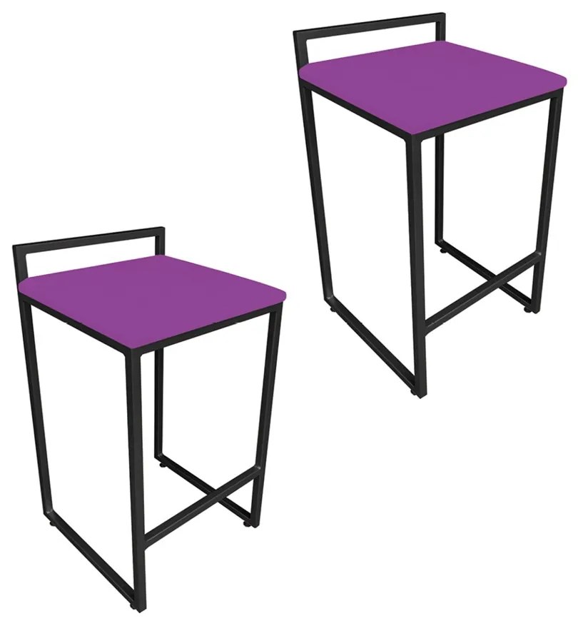 Conjunto 02 Banquetas Alta Lavinia Suede Base Preto - Roxo