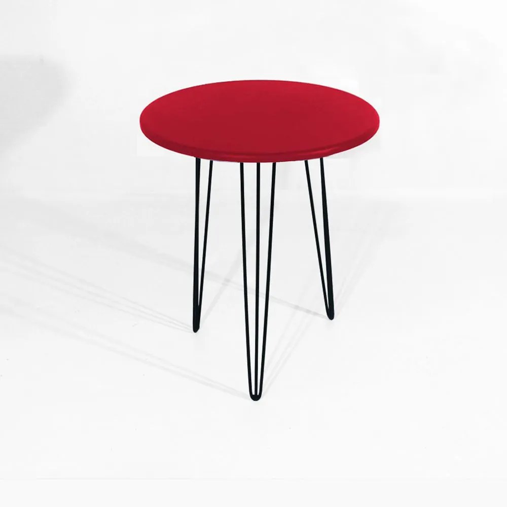 Mesa Lateral Decorativa Sandy Pés Hairpin Legs Preto Tampo Vermelho