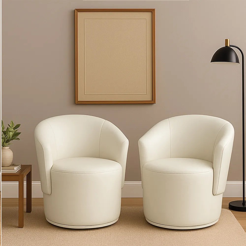 Poltrona Decorativa Orgânica Fixa Sala Kit 2 Malu Sintético PU Bege M11 - D'Rossi