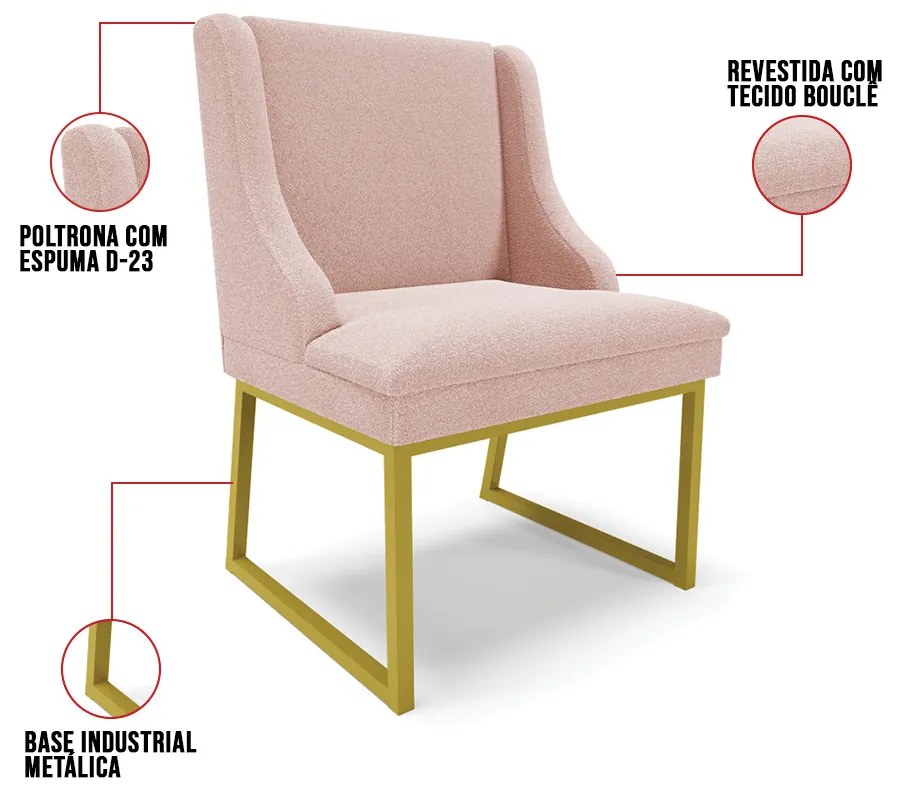 Cadeira Sala de Jantar Industrial Dourado kit 6 Liz Bouclê D03 - D'Rossi - Rose