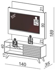 Rack Bancada com Painel para TV até 55 Pol. 140cm LED 100%MDF TB151L O