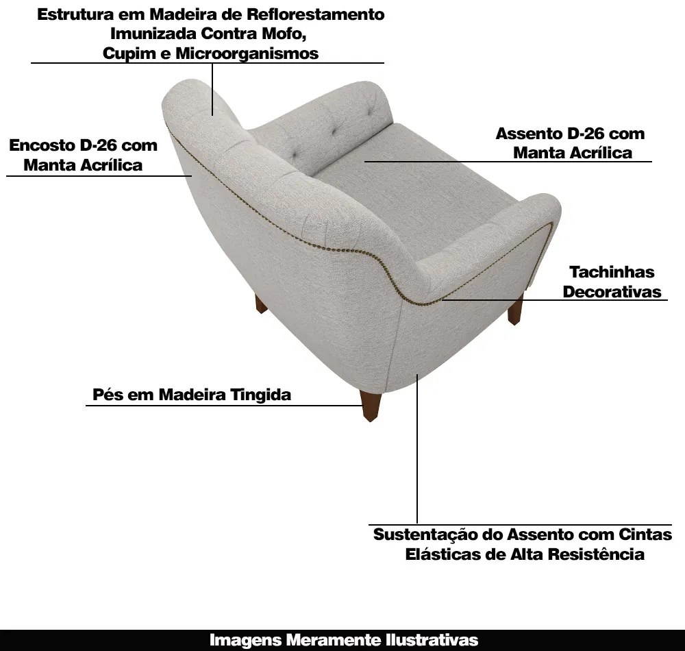 Poltrona Decorativa Pés em Madeira Petra Linho Cinza G45 - Gran Belo