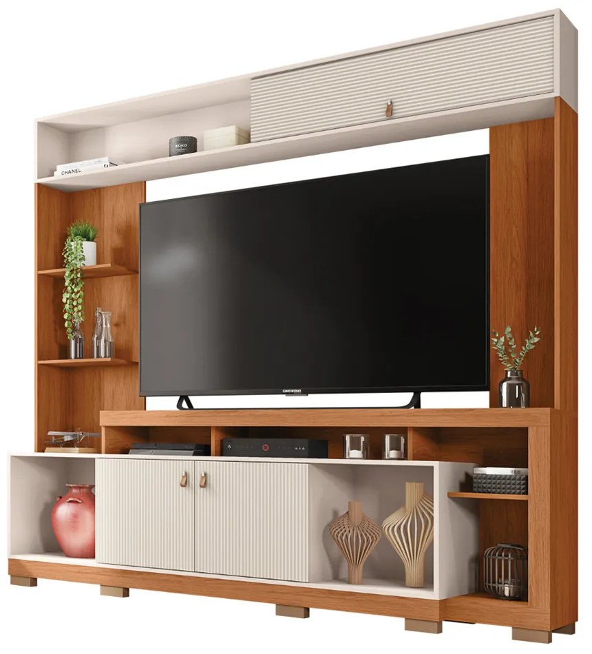 Home Theater Ripado Luvia  para TV até 65 2 Portas e Nichos  MDP Freijo/OffWhite G11 - Gran Belo