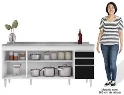 Balcão Gabinete Com Pia 180cm Dallas Branco/Preto - Lumil
