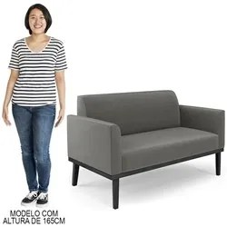 Sofá Namoradeira e 2 Poltronas Base Madeira Preto Maressa Suede Grafit