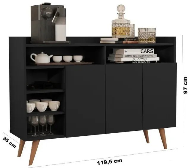 Conjunto Rack E Painel Vivare 1.8 Wood E Buffet Celta Black/Freijó - Giga Móveis