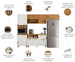 Cozinha Compacta Ema Freijó UV/Off Acetinado/Ripado Frisado Z44 - Mpoz