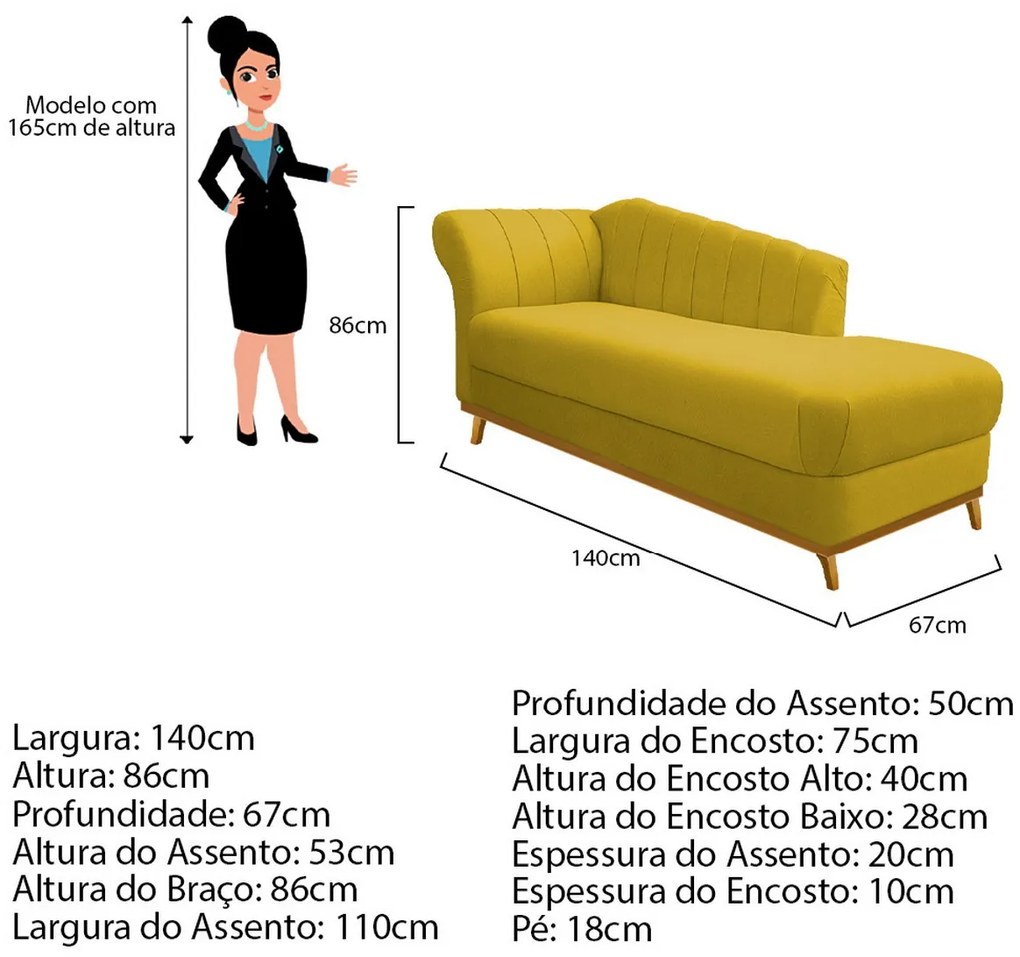 Recamier Vanessa 140cm Lado Esquerdo Suede Amarelo - ADJ Decor