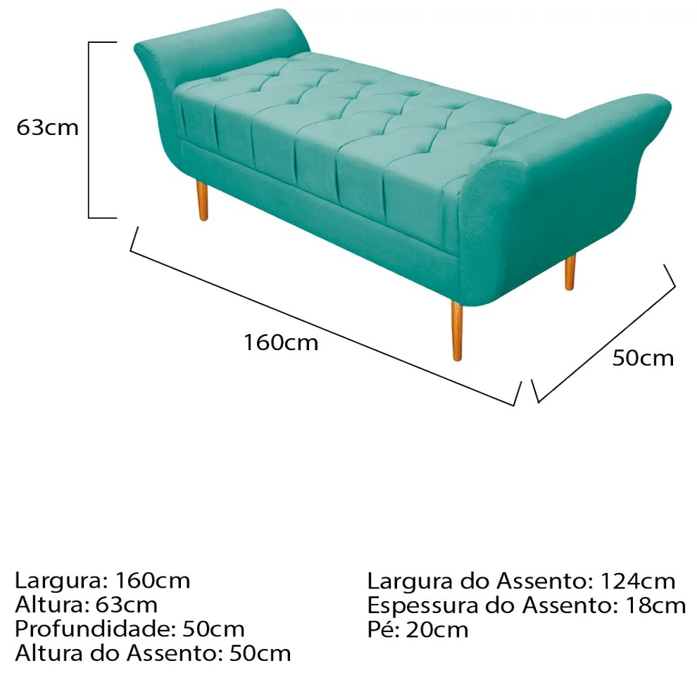 Recamier Estofado Ari 160 cm Queen Size Suede Azul Tiffany - ADJ Decor