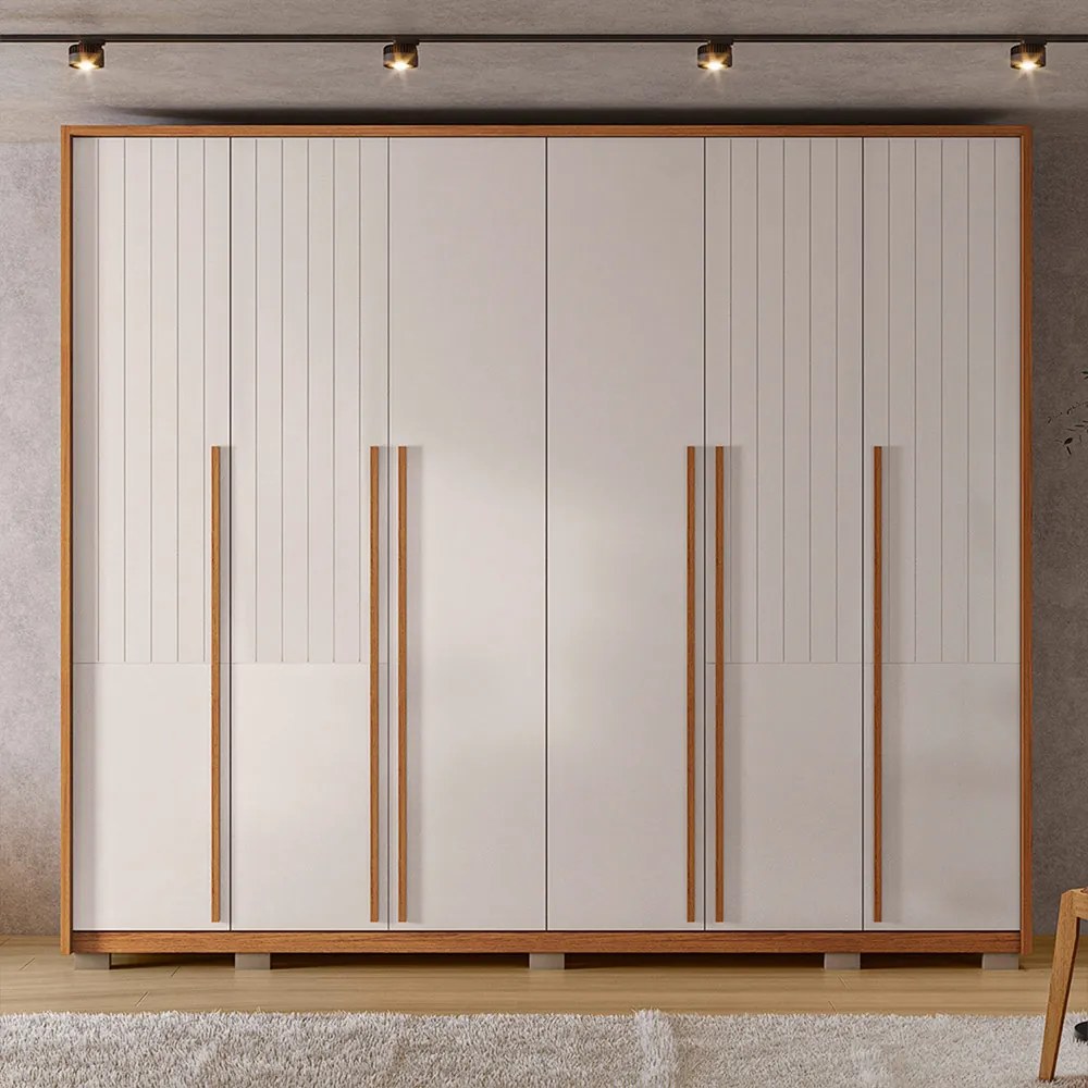 Guarda Roupa Casal Ema com 6 Portas de Bater e 6 Gavetas em MDF OffWhite/Freijo G11 - Gran Belo