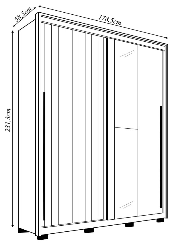 Guarda Roupa Solteiro Polaris Ripado com 2 Portas de Correr com Espelho 3 Gavetas MDF Freijo/Off/Sued G11 - Gran Belo
